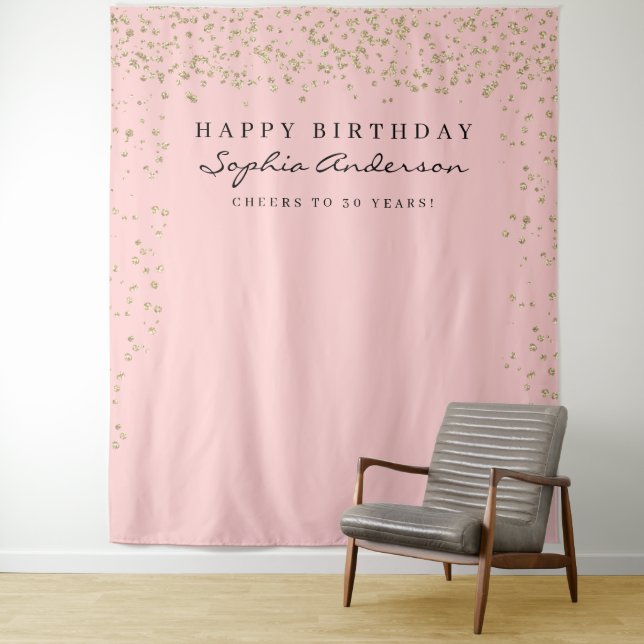 Glam Gold Confetti Birthday Backdrop Any Age Tapestry (In Situ)