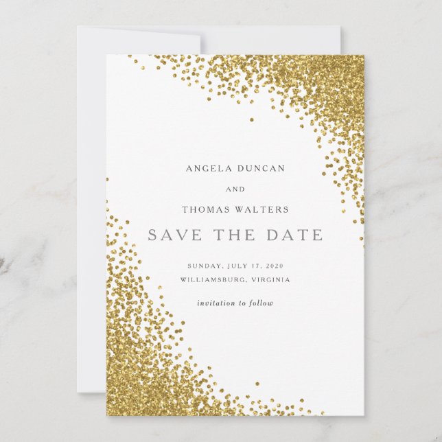Glam Gold Confetti Dots Save the Date Card (Front)