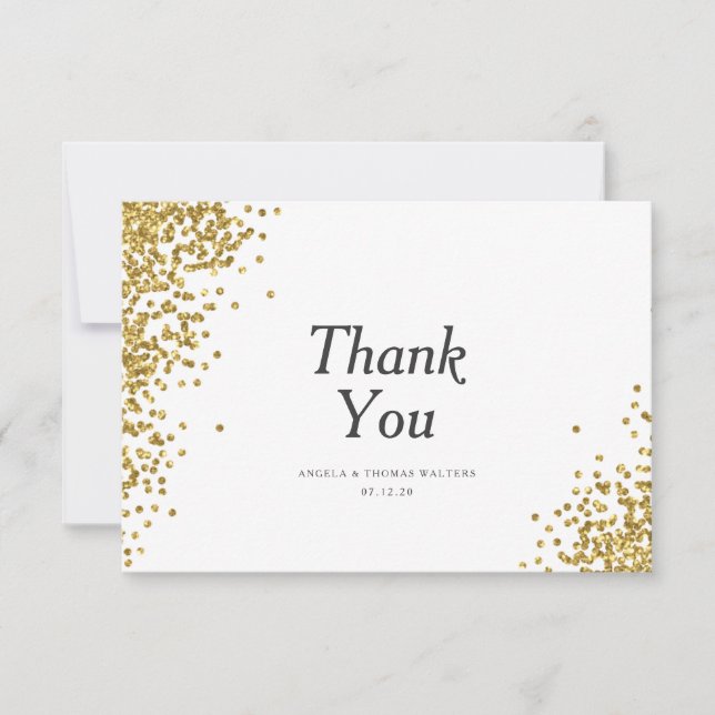 Glam Gold Confetti Dots Wedding Thank You Card (Front)