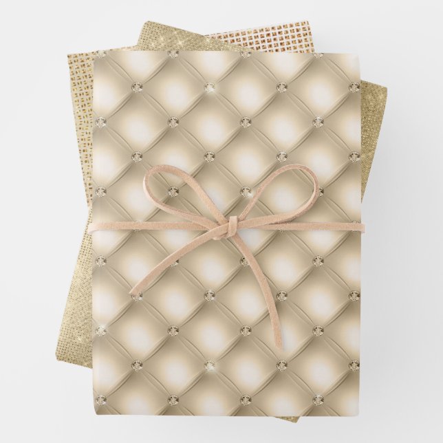 Glam Gold Cream Champagne Diamond Glitz Wedding  Wrapping Paper Sheet (In situ)