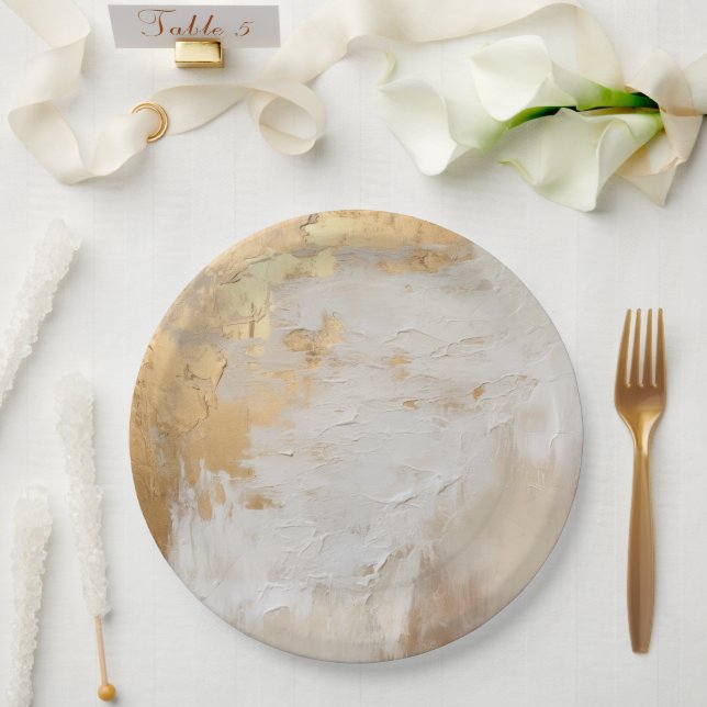 Glam Gold Cream White Paper Plate (Wedding)