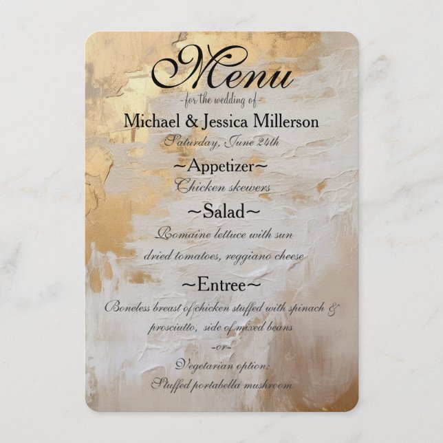 Glam Gold Cream White Wedding Menu (Front)