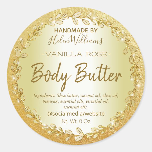 Glam Gold Crumpled Foil Body Butter Labels (Front)