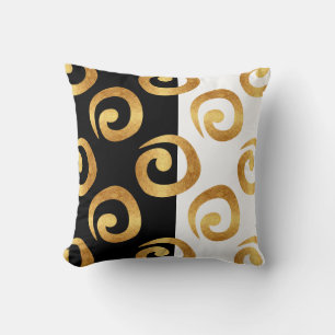 Glam Gold Curls on Black and White Cushion