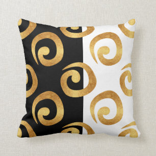 Glam Gold Curls on Black and White Cushion