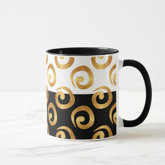 Glam Gold Curls on Black and White Mug (Right)