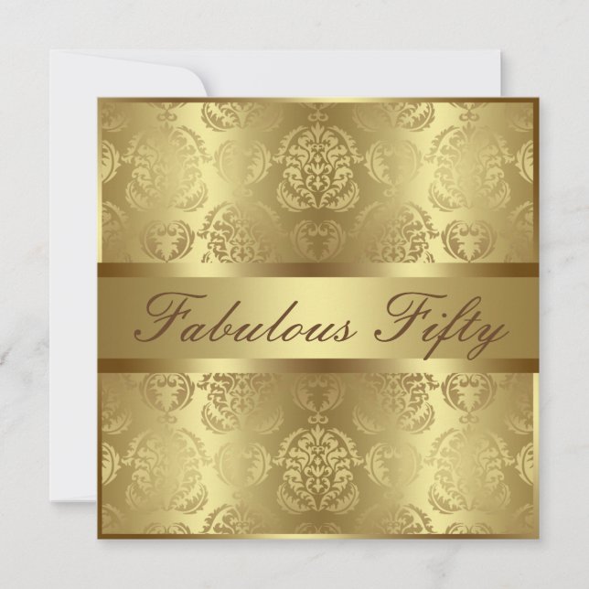 Glam Gold Damask Elegant Fabulous Fifty Invitation (Front)
