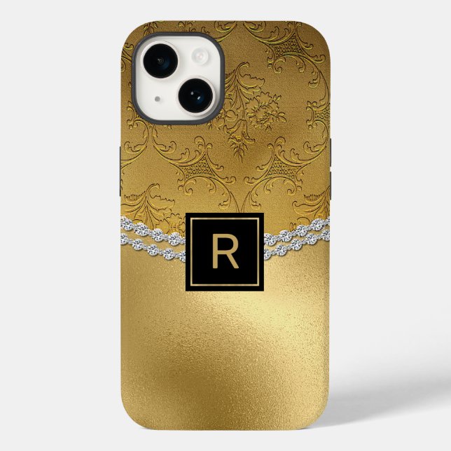 Glam Gold Damask Monogrammed Case-Mate iPhone Case (Back)