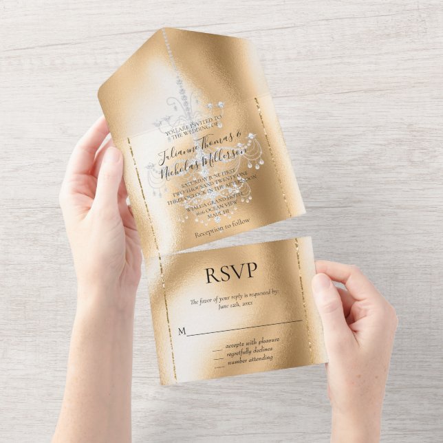 Glam Gold Diamond Chandelier All In One Invitation (Tearaway)