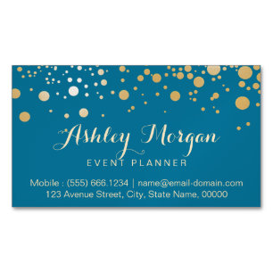 Glam Gold Dots Decor - Classy Peacock Blue Colour Magnetic Business Card
