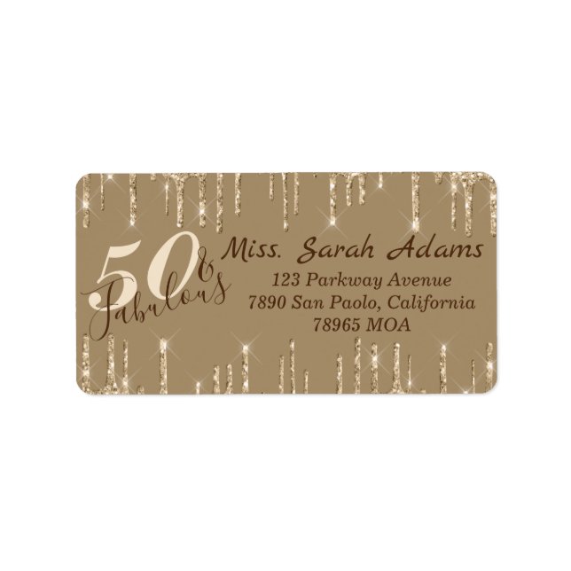 Glam Gold Drips 50 & Fab Birthday Address Label (Front)