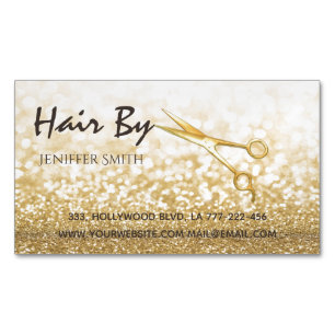 Glam gold elegant modern bokeh scissors 	Magnetic business card