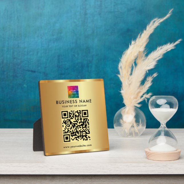 Glam Gold Elegant Modern Custom Text Logo QR Code Plaque (Insitu)