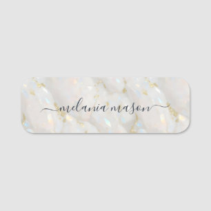 Glam Gold Elegant Opal Stone Gemstone Name Tag