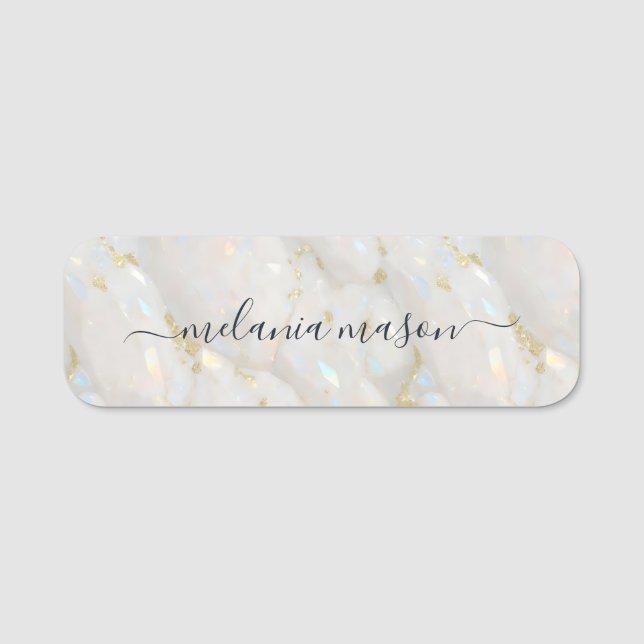 Glam Gold Elegant Opal Stone Gemstone Name Tag (Front)