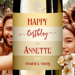 Glam Gold Elegant Striped Birthday Wine Label