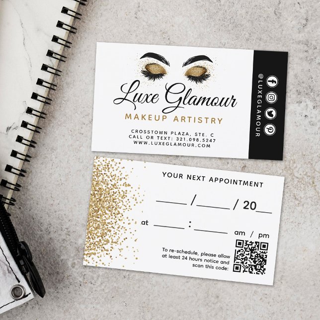 Glam Gold Eye Lashes Brow Beauty Bar Appointment Business Card (Creator Uploaded)