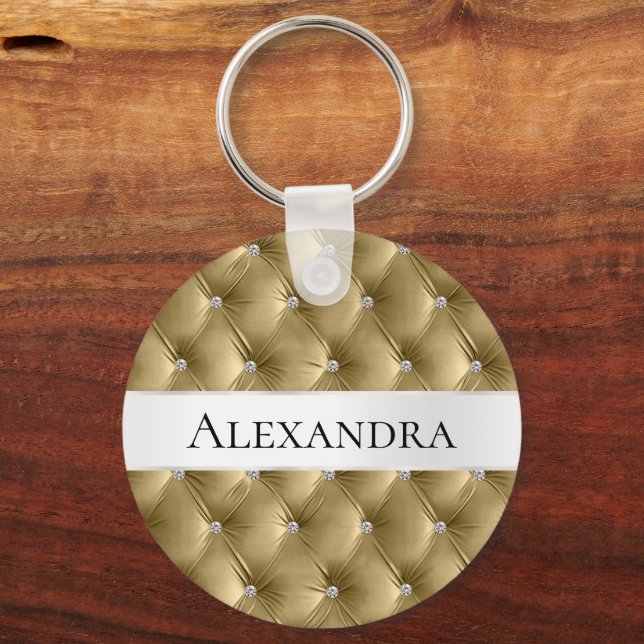Glam Gold faux Velvet Luxury Name Key Ring (Front)