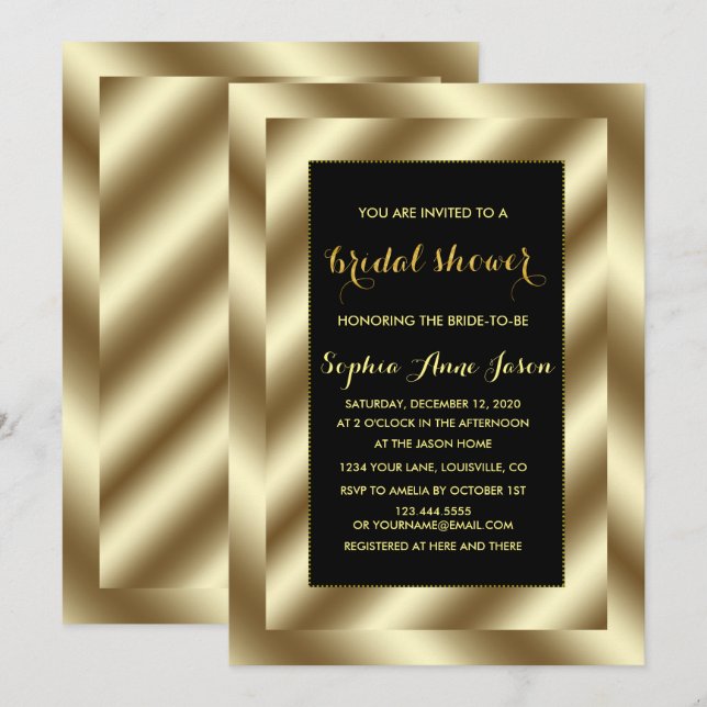 Glam Gold Foil and Black Bridal Shower Invite (Front/Back)