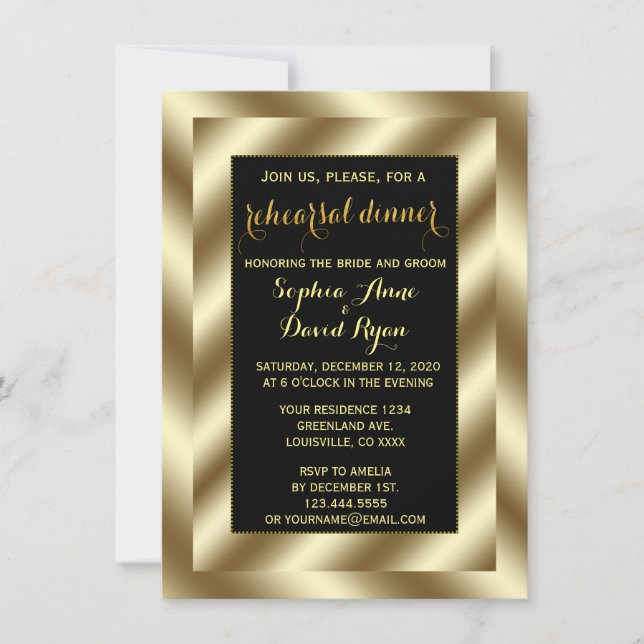 Glam Gold Foil and Black Rehearsal Dinner Invite (Front)