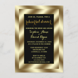 Glam Gold Foil and Black Rehearsal Dinner Invite