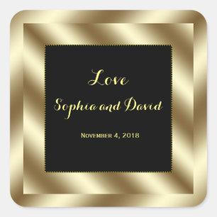 Glam Gold Foil and Black Wedding Custom Square Sticker