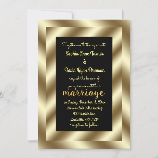 Glam Gold Foil and Black Wedding Invitation (Front)