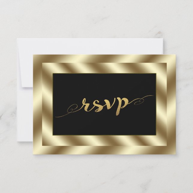 Glam Gold Foil and Black Wedding RSVP (Front)
