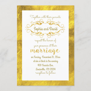 Glam Gold Foil and White Wedding Invitation
