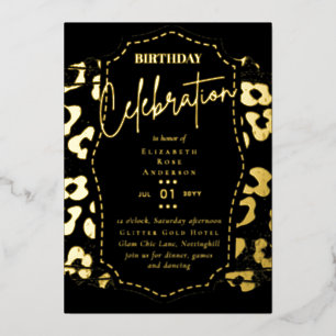Glam Gold Foil Animal Print Girly Black Birthday
