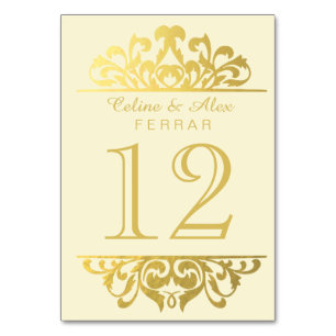 Glam Gold Foil Flourish Table Numbers ivory gold