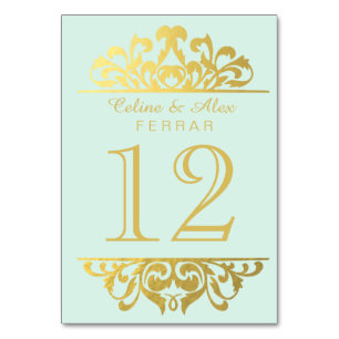 Glam Gold Foil Flourish Table Numbers   mint gold