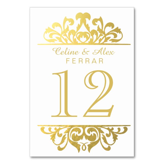 Glam Gold Foil Flourish Table Numbers | white (Front)
