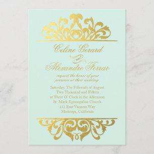 Glam Gold Foil Flourish Wedding   mint gold Invitation