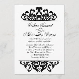 Glam Gold Foil Flourish Wedding white black Invitation