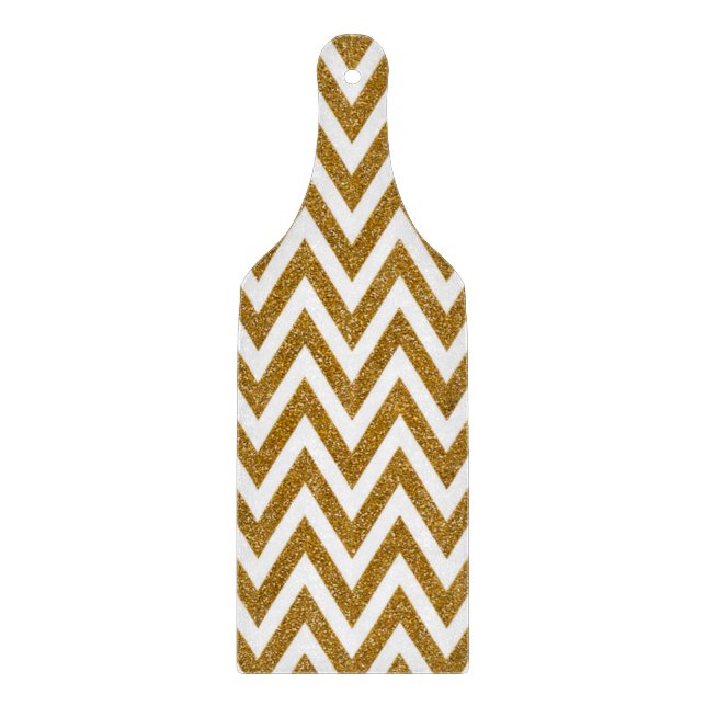 Glam gold glitter and white chevron stripes cutting board (Front)