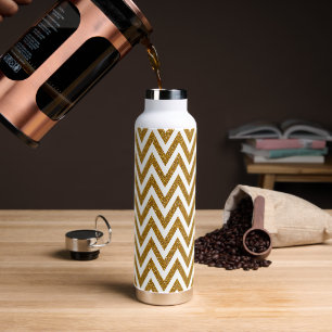 Glam gold glitter and white chevron stripes water bottle