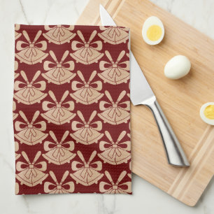 Glam Gold Glitter Bells on Red Christmas  Tea Towel