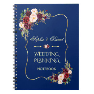 Glam Gold Glitter Blush Floral Wedding Planner Notebook