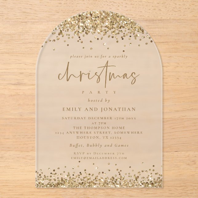 Glam Gold Glitter Borders Christmas Party  Acrylic Invitations (Front)