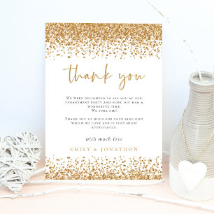 Glam Gold Glitter Borders Engagement Thank You Card