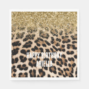 Glam Gold Glitter Cream Leopard Print Napkin