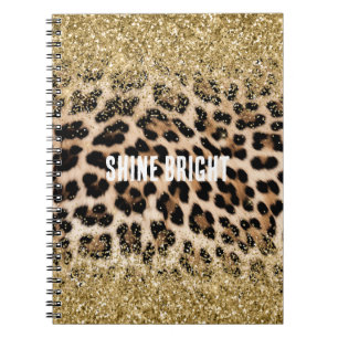 Glam Gold Glitter Cream Leopard Print Notebook