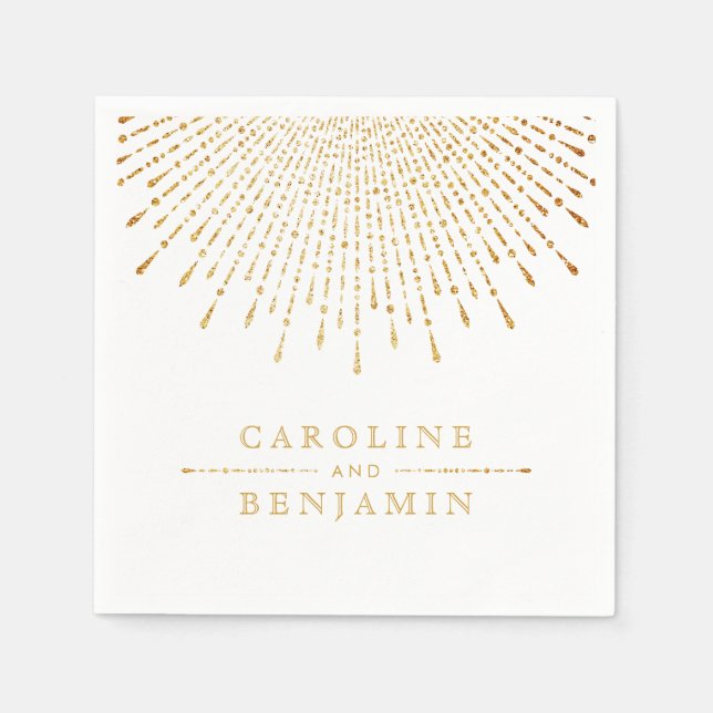 Glam gold glitter deco vintage wedding monogram napkin (Front)