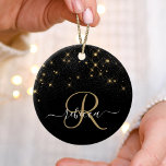 Glam Gold Glitter Diamond Sparkle Elegant Monogram Ceramic Tree Decoration<br><div class="desc">Create your own personalised black and gold diamond sparkle ornament with your custom monogram and name.</div>