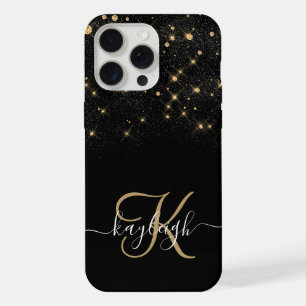 Glam Gold Glitter Diamond Sparkle Elegant Monogram iPhone 15 Pro Max Case