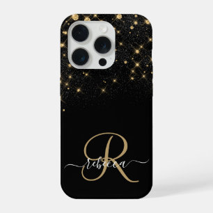 Glam Gold Glitter Diamond Sparkle Elegant Monogram iPhone 15 Pro Case