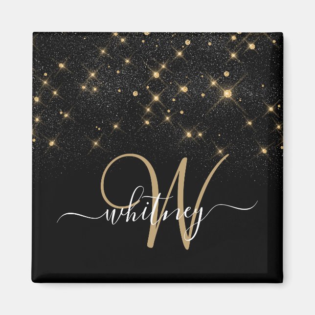 Glam Gold Glitter Diamond Sparkle Elegant Monogram Magnet (Front)