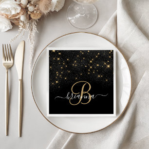 Glam Gold Glitter Diamond Sparkle Elegant Monogram Napkin