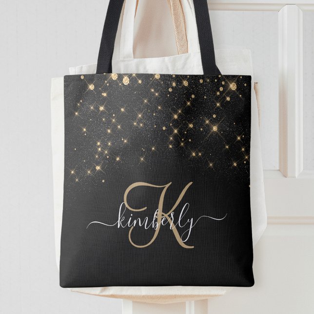 Glam Gold Glitter Diamond Sparkle Elegant Monogram Tote Bag (Creator Uploaded)